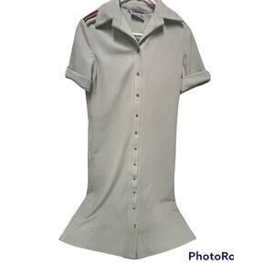 VTG Preppy David Crystal Lacoste Shirt Dress Sz M Midi Pockets Collared green